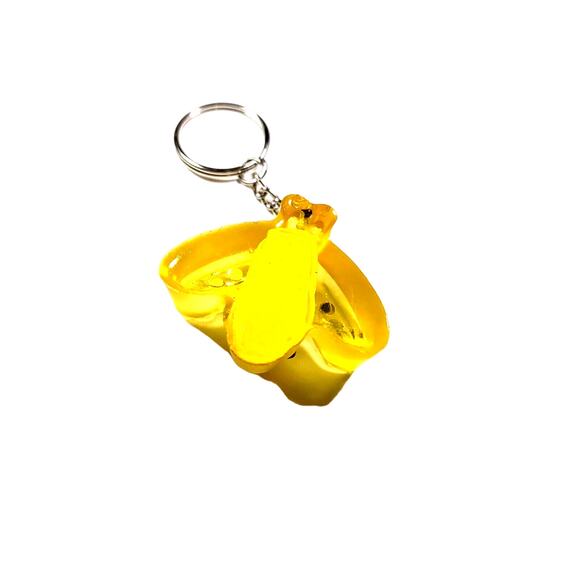 Bee Yellow Hard Plastic Black Silver Rhinestones Keychain Mother Earth - Picture 6 of 7